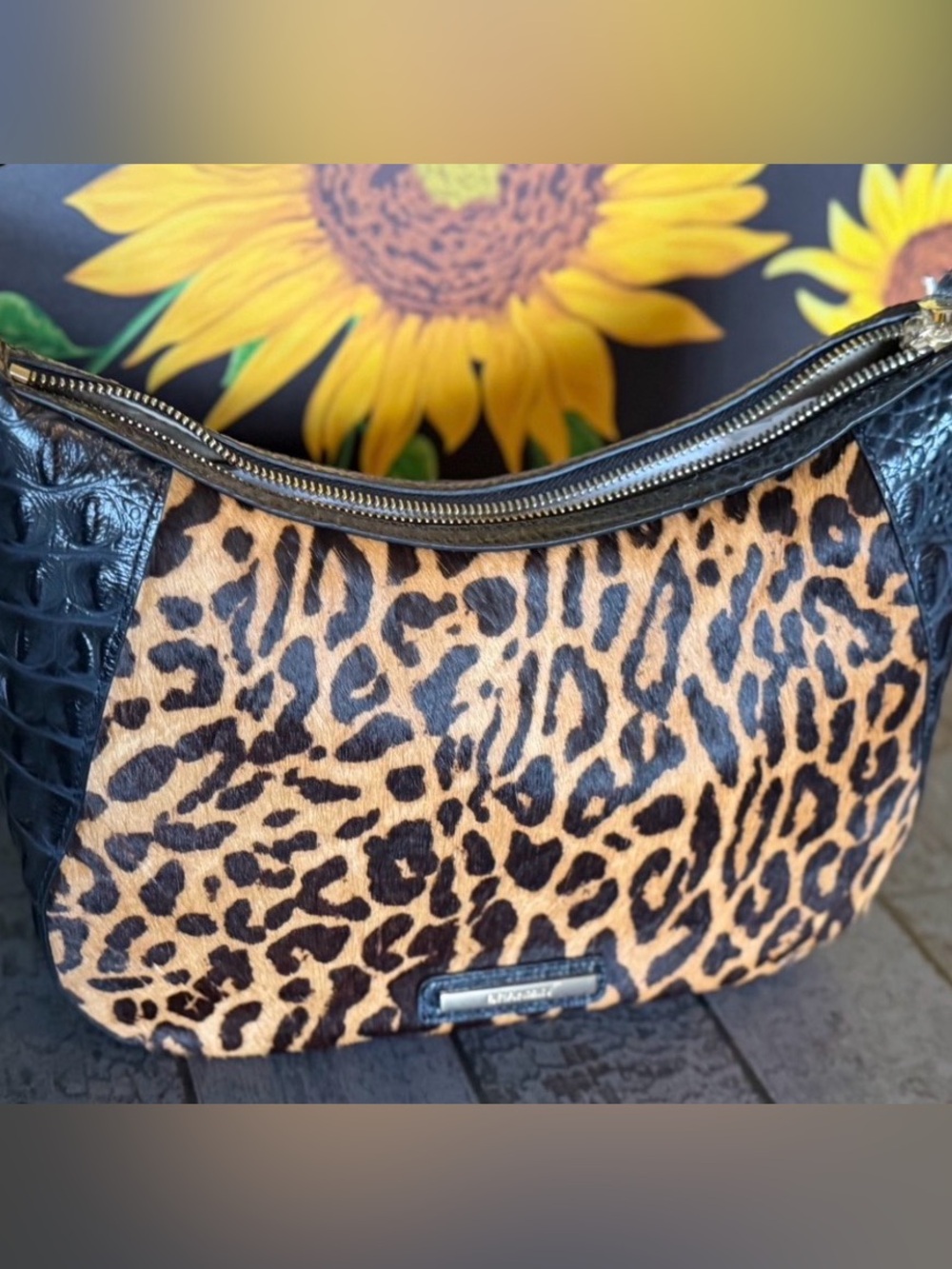NWT BRAHMIN Corinne Crossbody Black Damson leather leopard